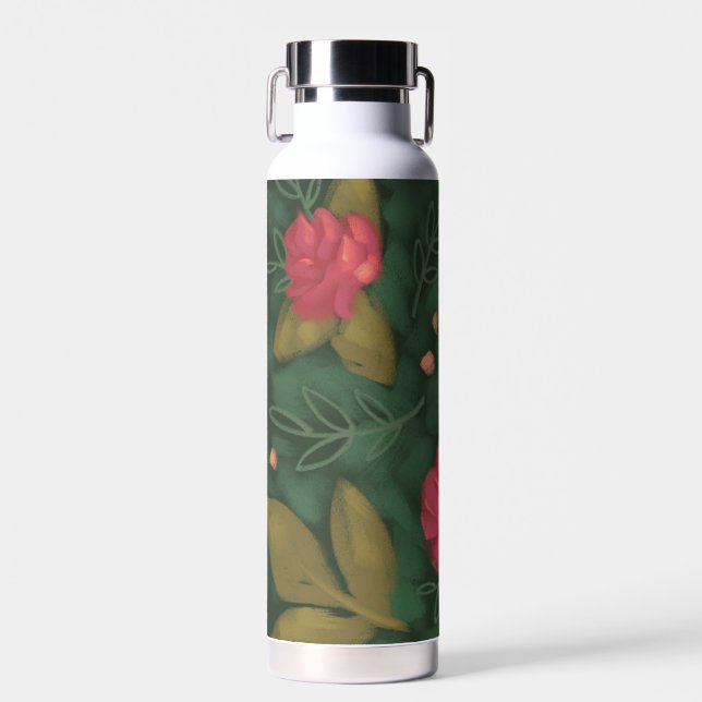 Forest Green Floral Water Bottle (Front)
