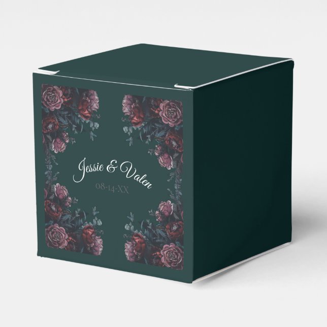 Forest Green Floral Wedding Favour Box (Front Side)