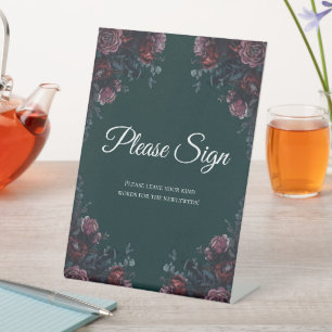 Forest Green Floral Wedding Pedestal Sign
