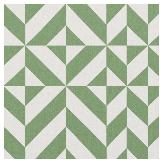 Forest Green Geometric Deco Cube Pattern Fabric (Close Up)