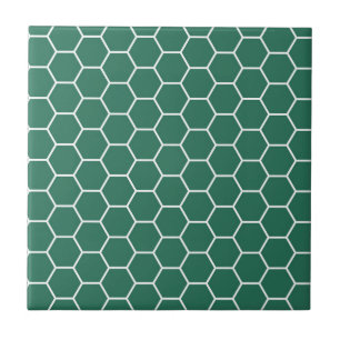 Forest Green Geometric Honeycomb Hexagon Pattern Tile