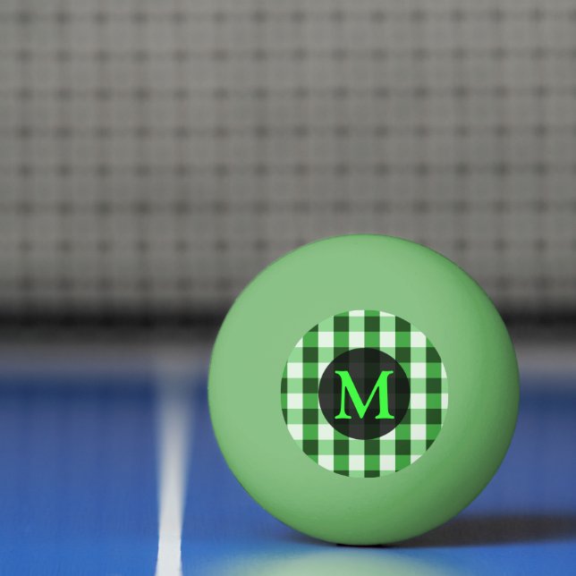 Forest Green Gingham Pattern Personalised Monogram Ping Pong Ball (Net)
