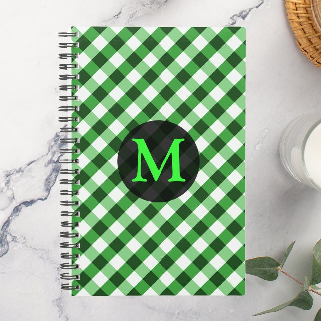 Forest Green Gingham Pattern Personalised Monogram Planner (Creator Uploaded)