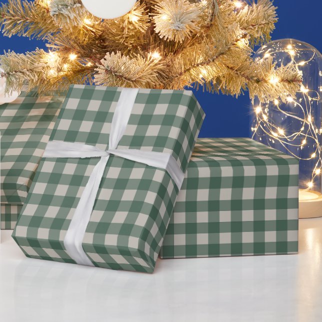 Forest Green Gingham Pattern Wrapping Paper (Holidays)