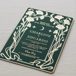 Forest Green & Gold Art Nouveau Wedding Invitation<br><div class="desc">————The details in this model are foil stamped.———— This elegant Art Nouveau wedding invitation features a deep forest green background with luxurious gold foil details. A crescent moon and star motif add a magical touch, while floral vines frame the design with timeless sophistication. Perfect for winter or holiday weddings, this...</div>