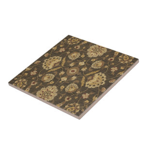 Forest green gold floral tapestry ceramic tile