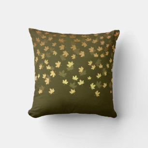 Forest Green Gold Leaves Fall  Cushion