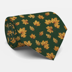 Forest Green & Gold Maple Leaf Elegant Autumn Tie