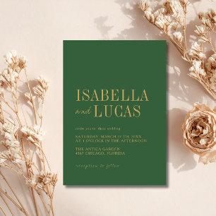 Forest Green & Gold Minimalist Modern Wedding Invitation