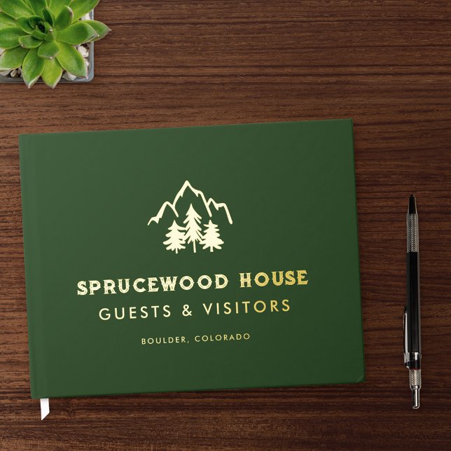Forest Green Gold Mountains Pines BnB Rental Cabin Guest Book (Creator Uploaded)