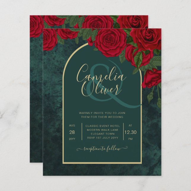 Forest Green Gold RED Roses Winter Wedding (Front/Back)