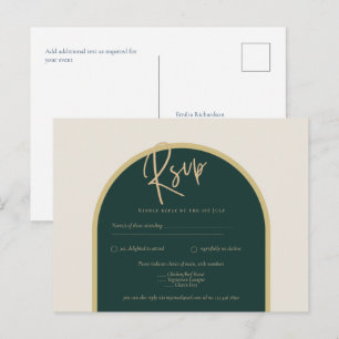 Forest Green Gold White Roses Winter Wedding RSVP Postcard