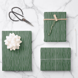 Forest Green & Gray Wonky Stripes Wrapping Paper Sheet