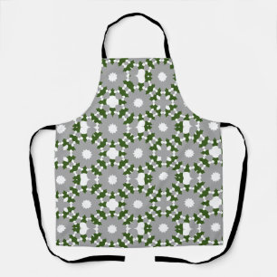 Forest Green Grey White Connected Circles Pattern Apron