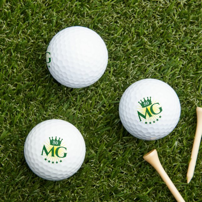 Forest Green Initials Stars Crown 50 Birthday Golf Balls (Insitu Grass)