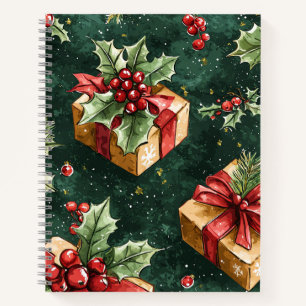 Forest Green Kraft Gift Christmas Holly Notebook