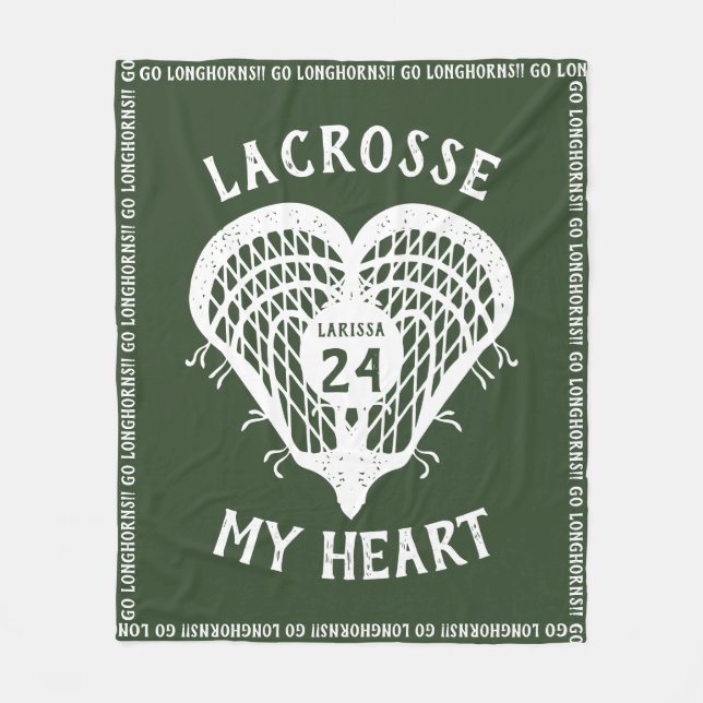 Forest Green Lacrosse My Heart Fleece Blanket (Front)