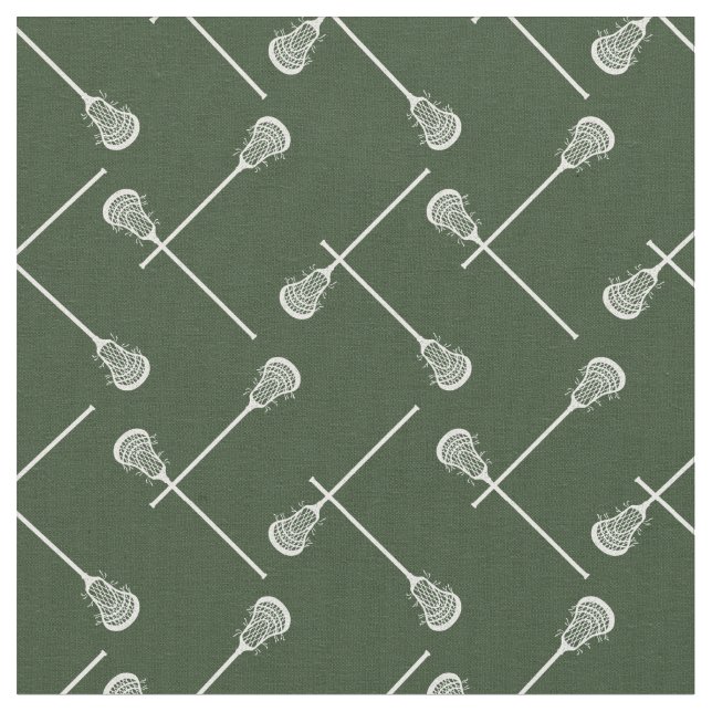 Forest Green Lacrosse White Sticks Patterned Fabric (Close Up)