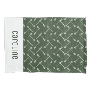 Forest Green Lacrosse White Sticks Patterned Pillowcase