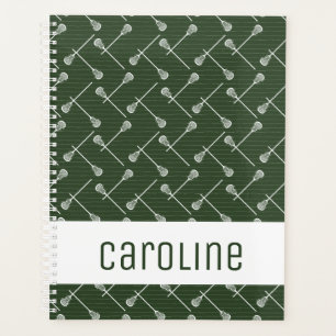 Forest Green Lacrosse White Sticks Patterned Planner