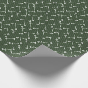 Forest Green Lacrosse White Sticks Patterned Wrapping Paper