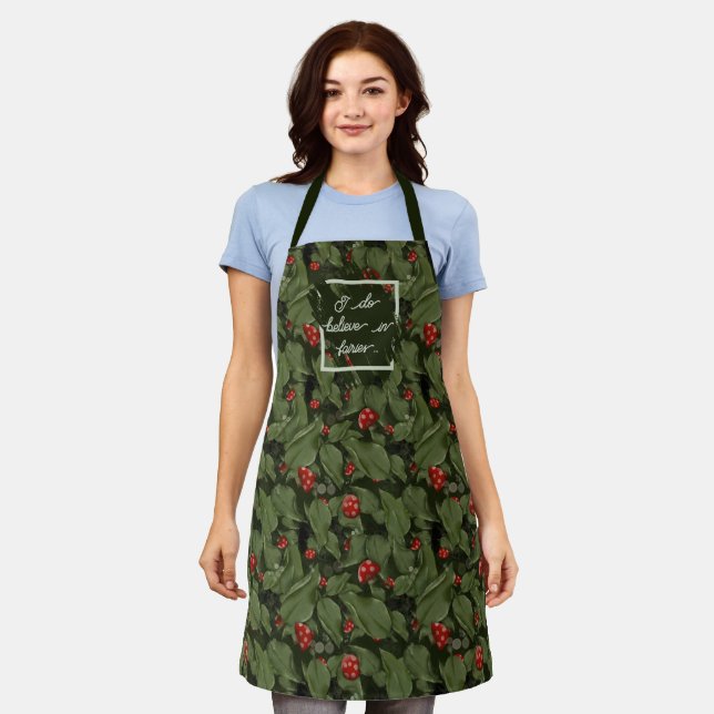 Forest Green Leaves and Red Toadstools Apron (Worn)
