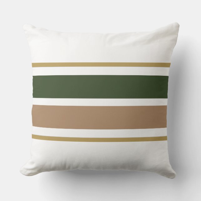 Forest Green Light Brown White Racing Stripes Cushion (Front)