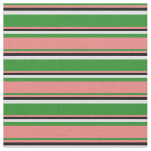 Forest Green, Light Coral, Black & Lavender Lines Fabric