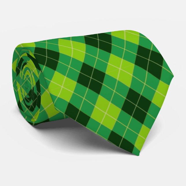 Forest Green, Lime Green, and Black Argyle Tie (Rolled)