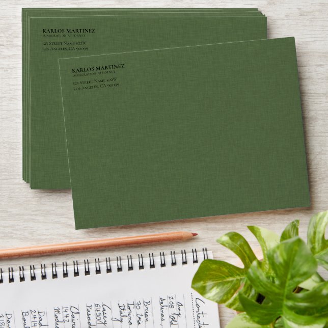 Forest Green Linen Immigration Attorney Envelope (Stacked)