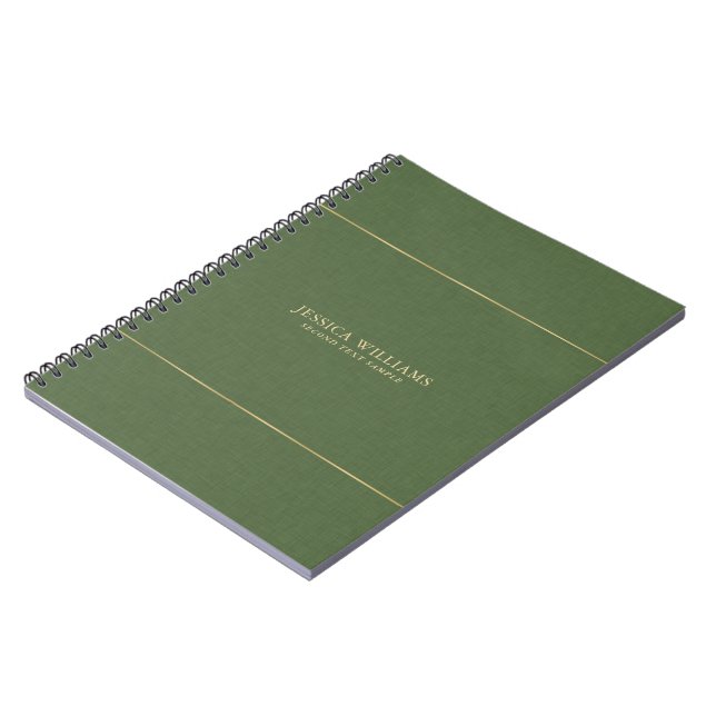 Forest Green Linen Texture Image Gold frame Notebook (Left Side)