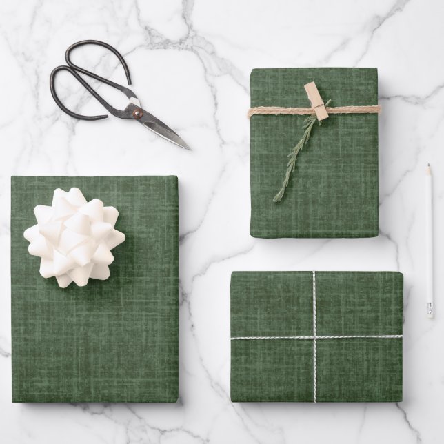 Forest Green Linen Wrapping Paper Sheet (Front)