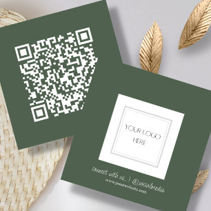 Forest Green Logo QR Code Square Business Card
