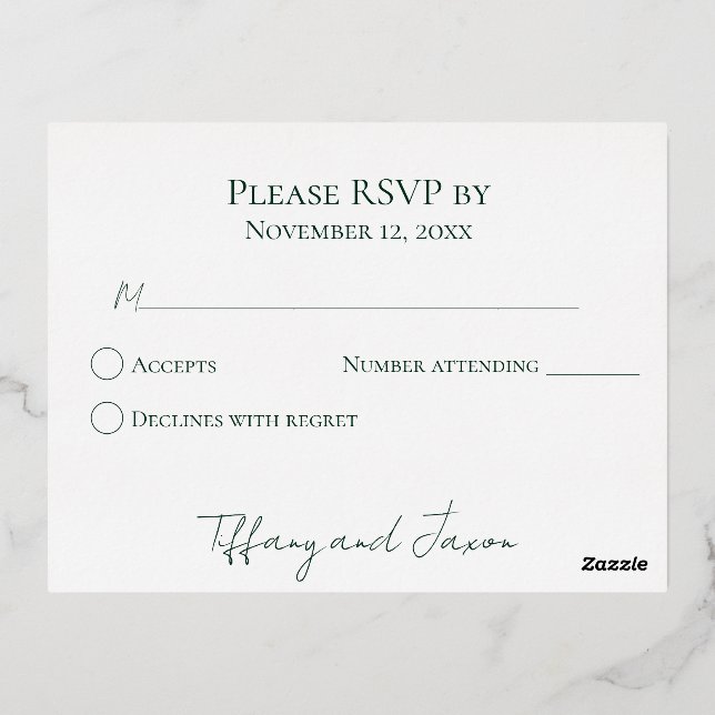 Forest Green Luxe Real Foil Wedding RSVP Foil Holiday Postcard (Back)