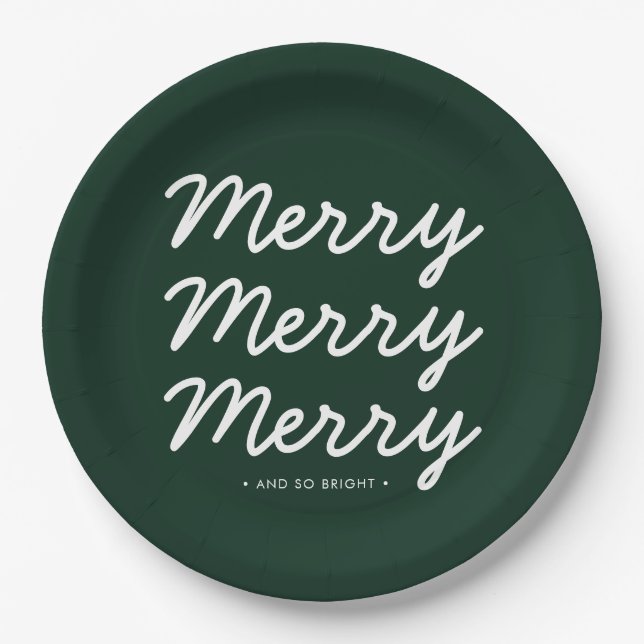 Forest Green Merry Christmas Paper Plate (Front)