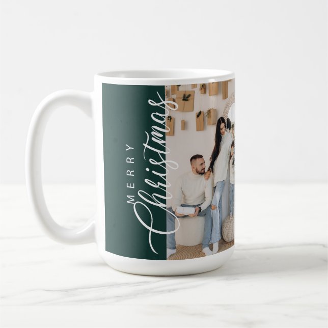 Forest Green Merry Christmas Photo Mug (Left)