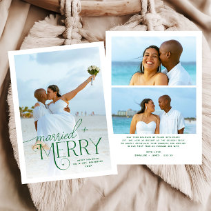 Forest Green Merry & Married Photo Christmas Holiday Card