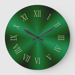 Forest Green Metallic Clock with Roman Numbers