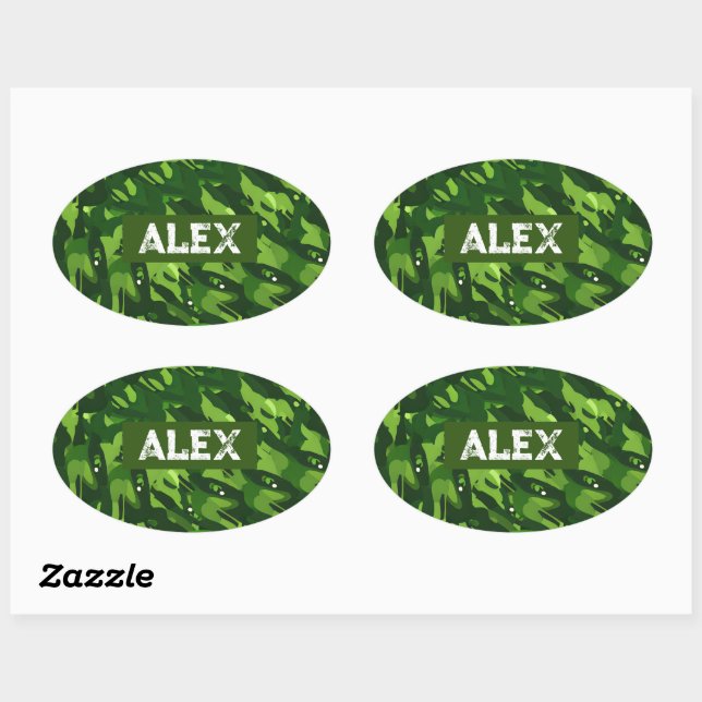Forest Green Military Camouflage Pattern Oval Sticker (Sheet)
