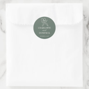 Forest Green Minimal Floral Wedding Favours Classic Round Sticker