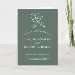 Forest Green Minimal Floral Wedding Invitation