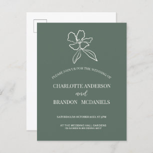 Forest Green Minimal Floral Wedding  Invitation