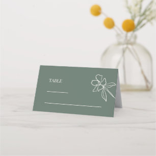 Forest Green Minimal Floral Wedding Place Card