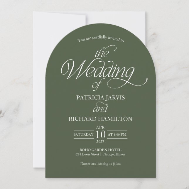 Forest Green Minimalist Arch Wedding Elegant Invitation (Front)