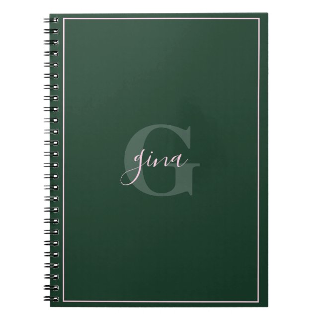 Forest Green Minimalist Chic Name and Initial Notebook (Front)