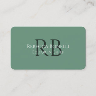 Forest Green Minimalist Monogram Editor in Chief Business Card