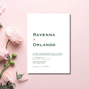 Forest Green Minimalist Simple Modern Wedding Invitation