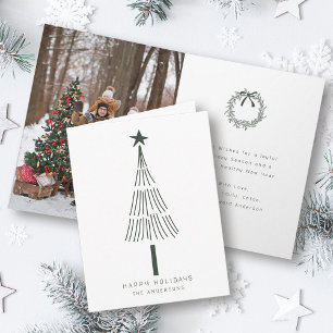 Forest Green Modern Christmas Pine Tree Photo  Holiday Card