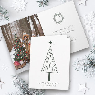 Forest Green Modern Christmas Pine Tree Photo  Holiday Card