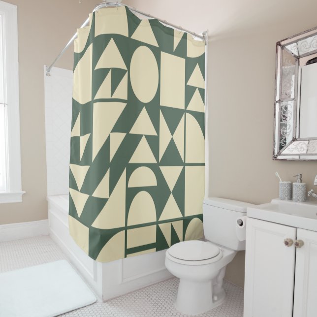 Forest Green | Modern Geometric Shapes Design Shower Curtain (In Situ)